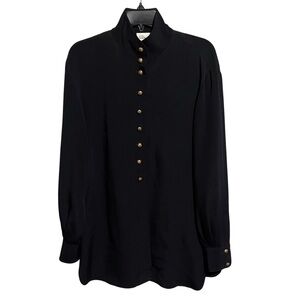 Dana Buchman Navy 100% Silk Military Gold Buttons Shirt Women's Size 4